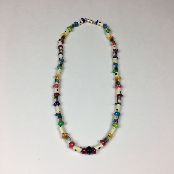 Handmade Paper Bead Necklace w/ Glass Beads - Picture 3 of 7